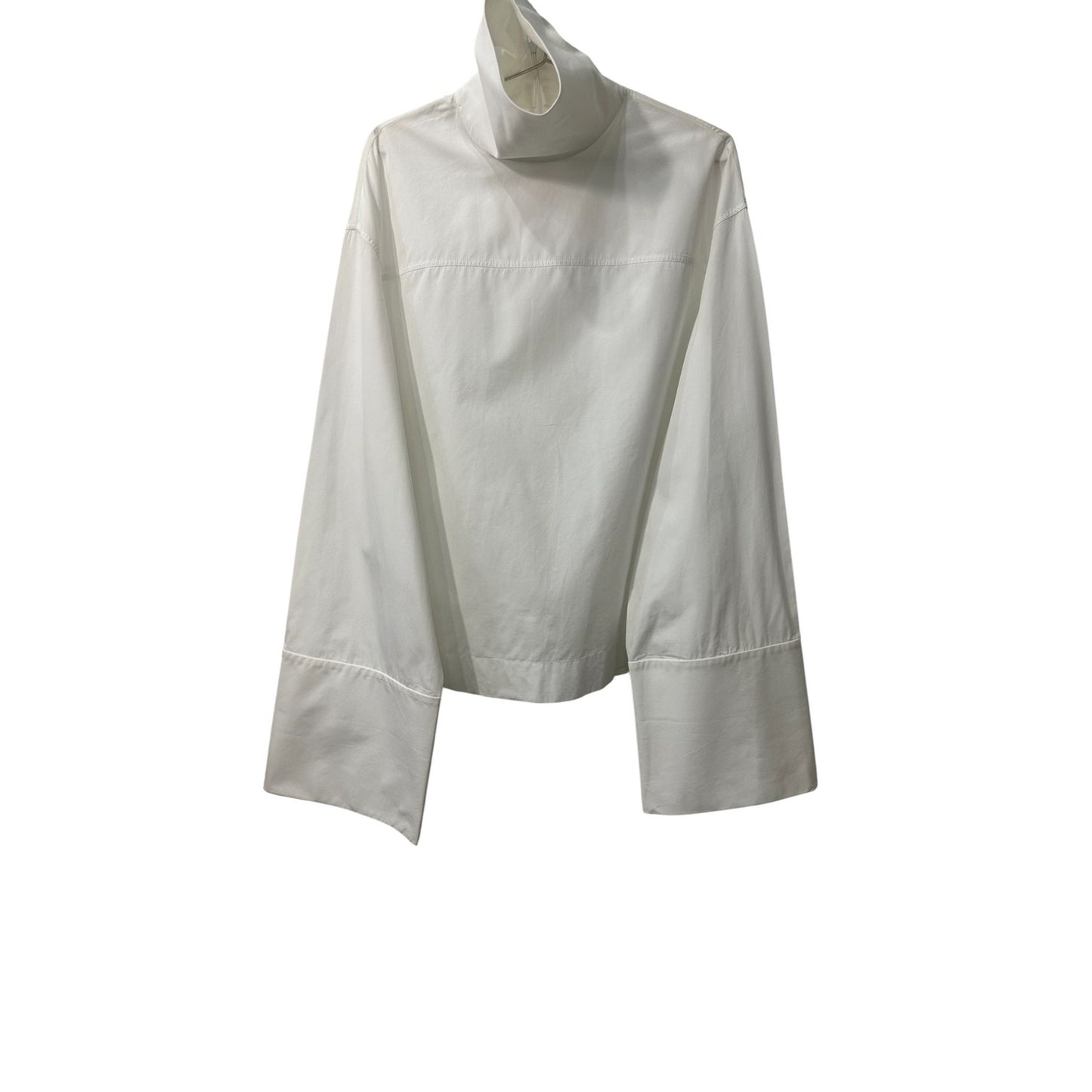 The Row Mayomi Long Sleeve Cotton Poplin Funnel Neck Top White Women's Small