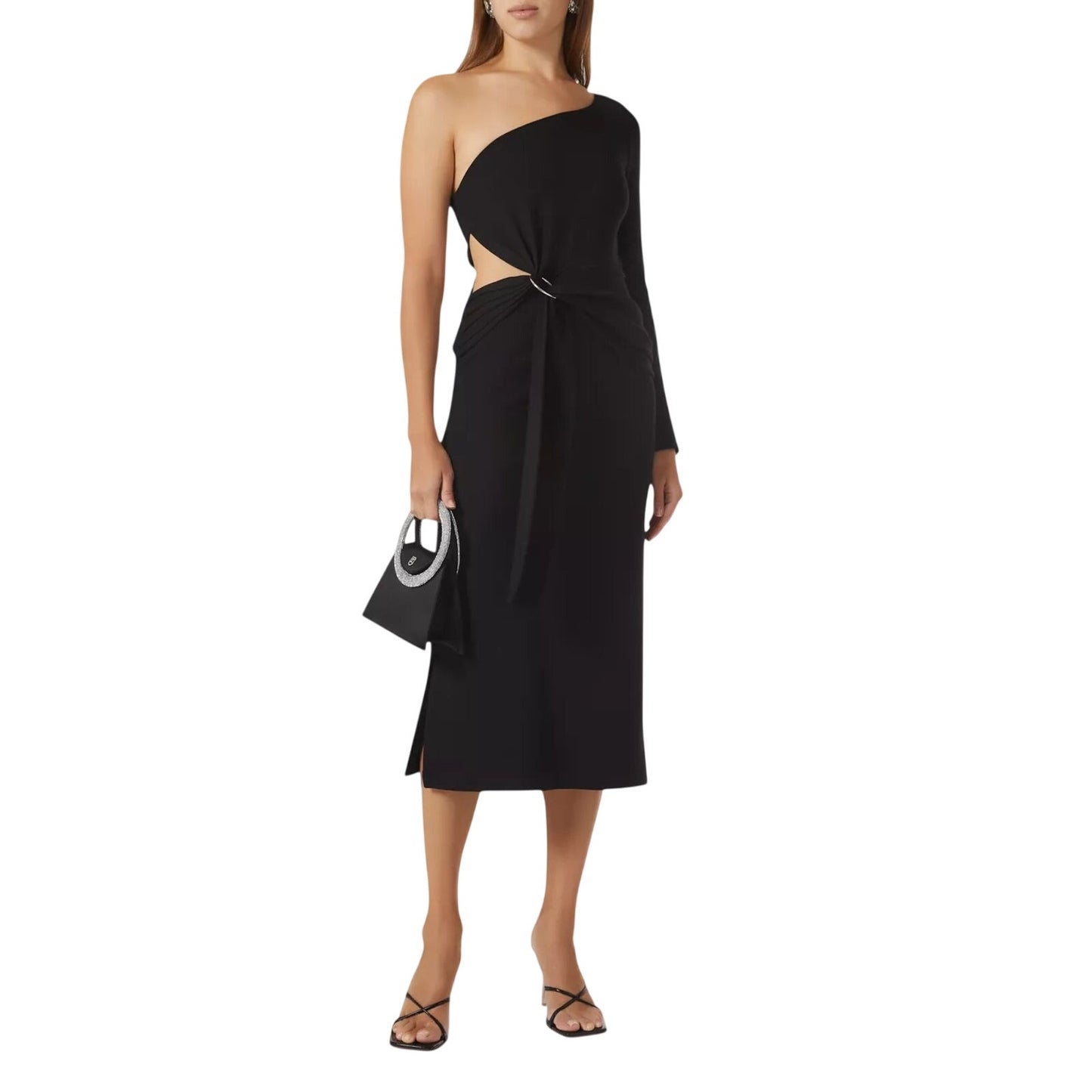 Alexis Royale One Shoulder Cut Out Crepe Midi Dress