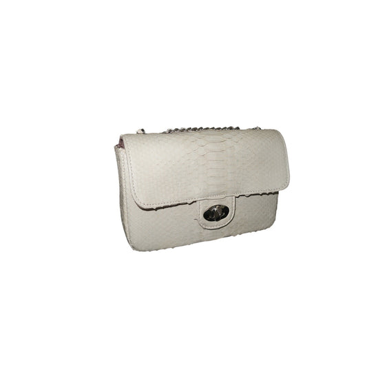 Cream Python-Textured Silver Hardware Chain Crossbody Shoulder Bag Women's OS