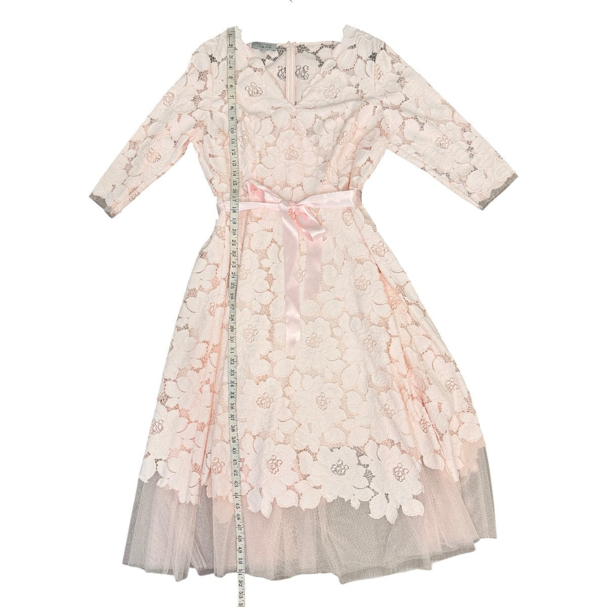 Rickie Freeman Teri Jon Blush Pink Lace Tulle Fit Flare Midi Dress