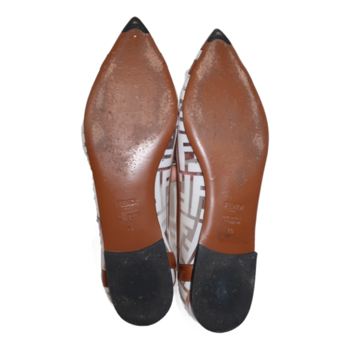 Fendi Leather Trim FF Logo Colibri Pointed Toe Ballet Flat Women's