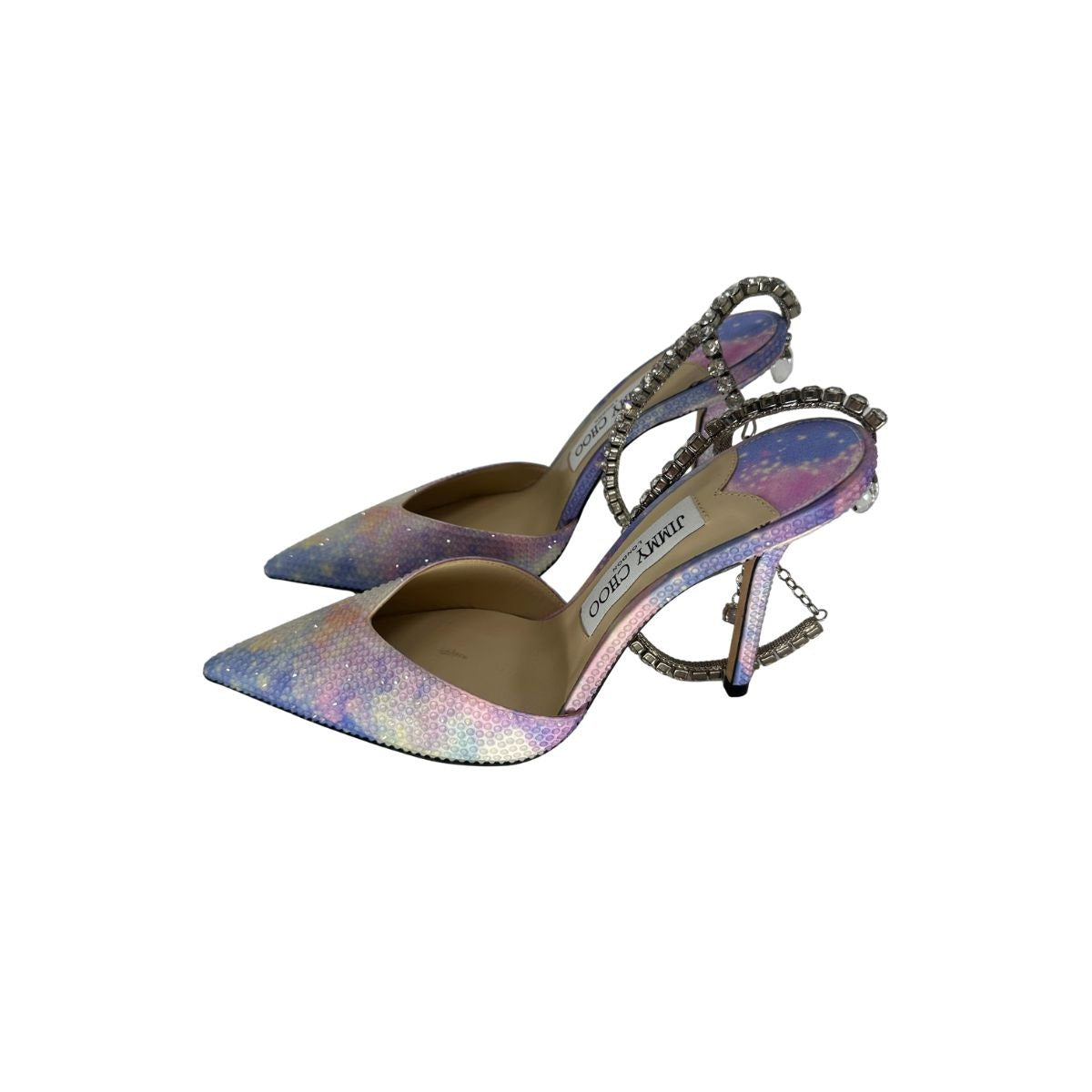 Jimmy Choo Silk Crystal Saeda Ankle Strap Pointed Pumps Heels