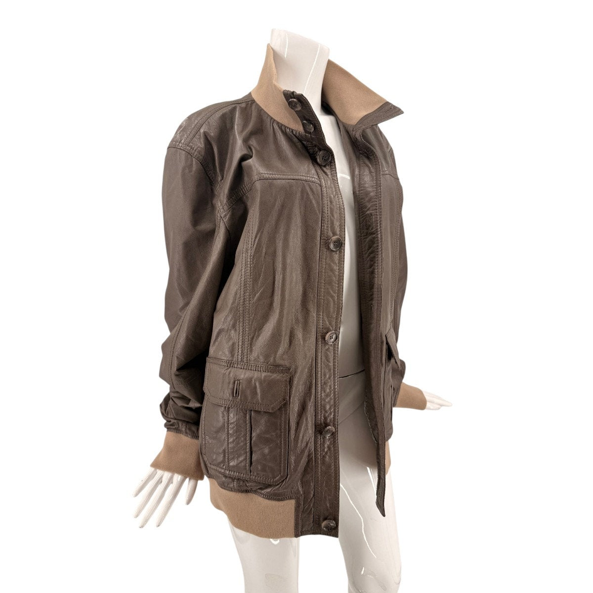 D&G Dolce & Gabbana Goatskin Leather Bomber Field Jacket Brown Men's Size 58