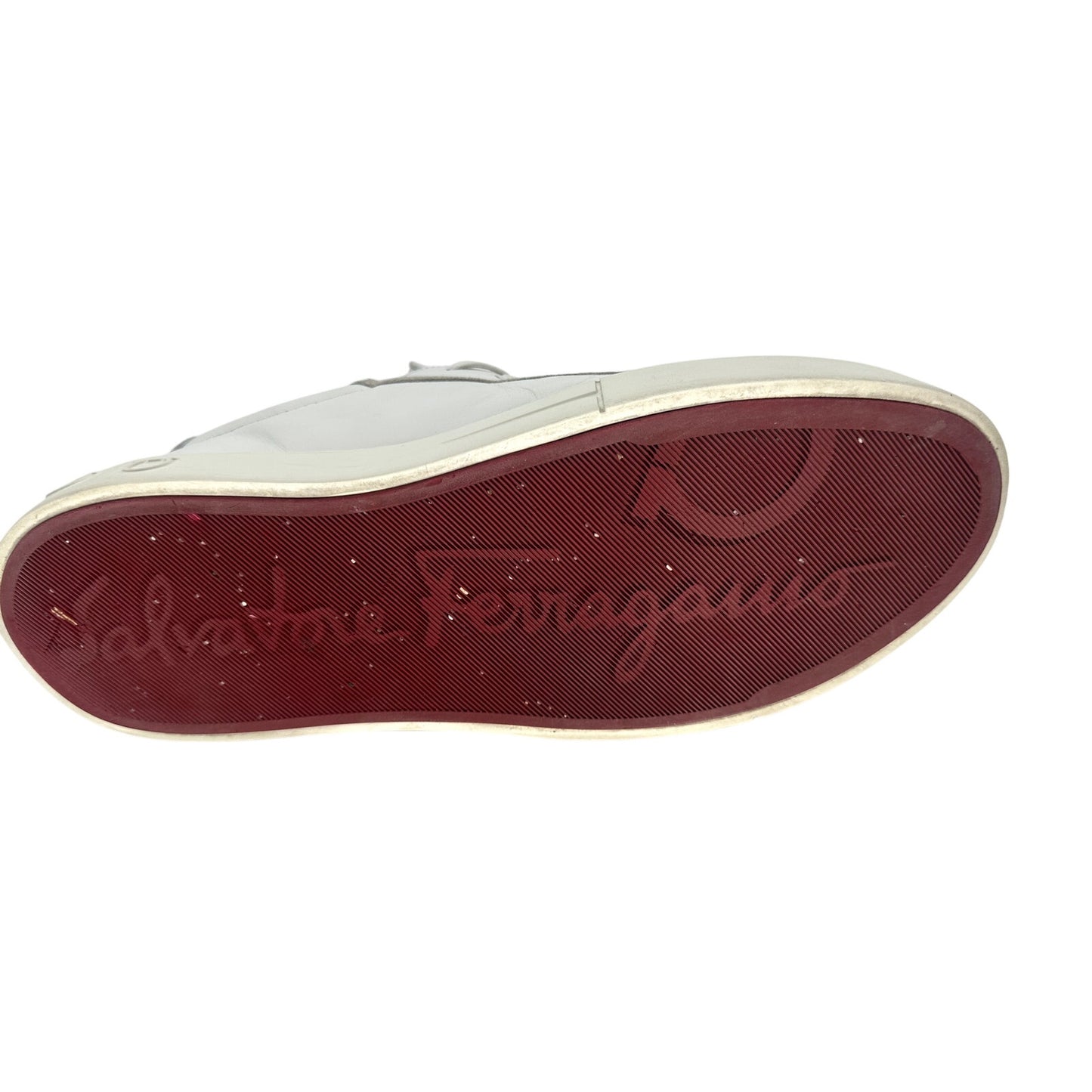 Salvatore Ferragamo Leather Gancini Embossed Lace Up Sneakers
