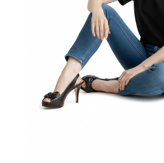 Prada Leather Bow Accent Slingback Heels Sandals