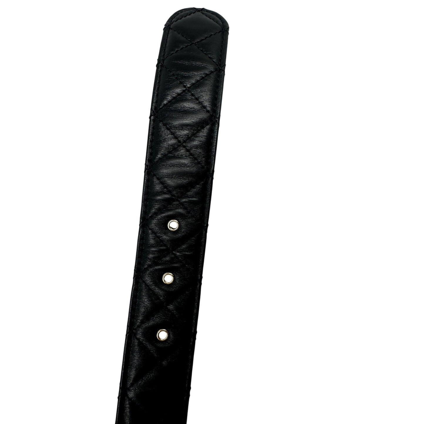 Chanel Leather Quilted CC Chain Buckle Belt Black
