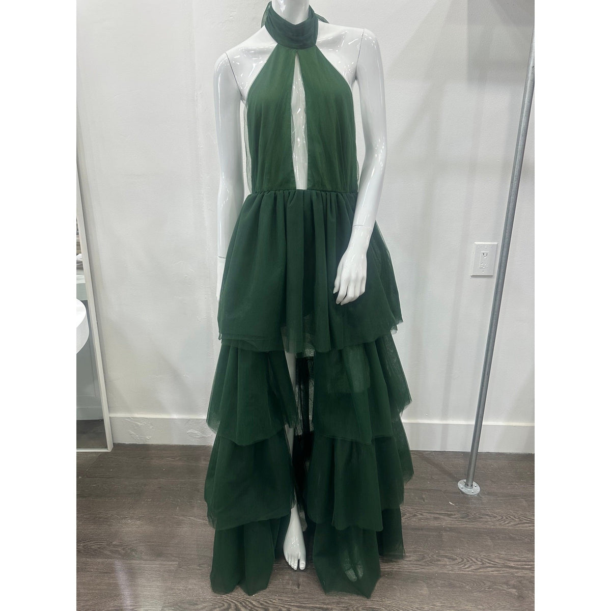 Lovers and Friends Justine Forest Green Tiered Tulle Maxi Dress