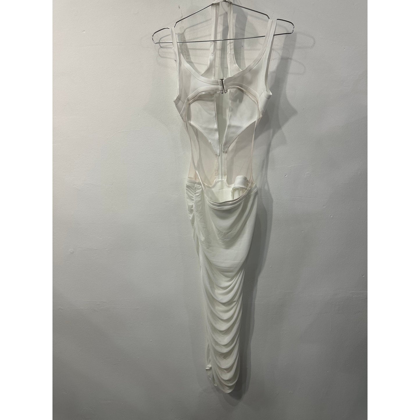 Sexy Alluring Ruched Mesh Cutout Bandage Midi Dress