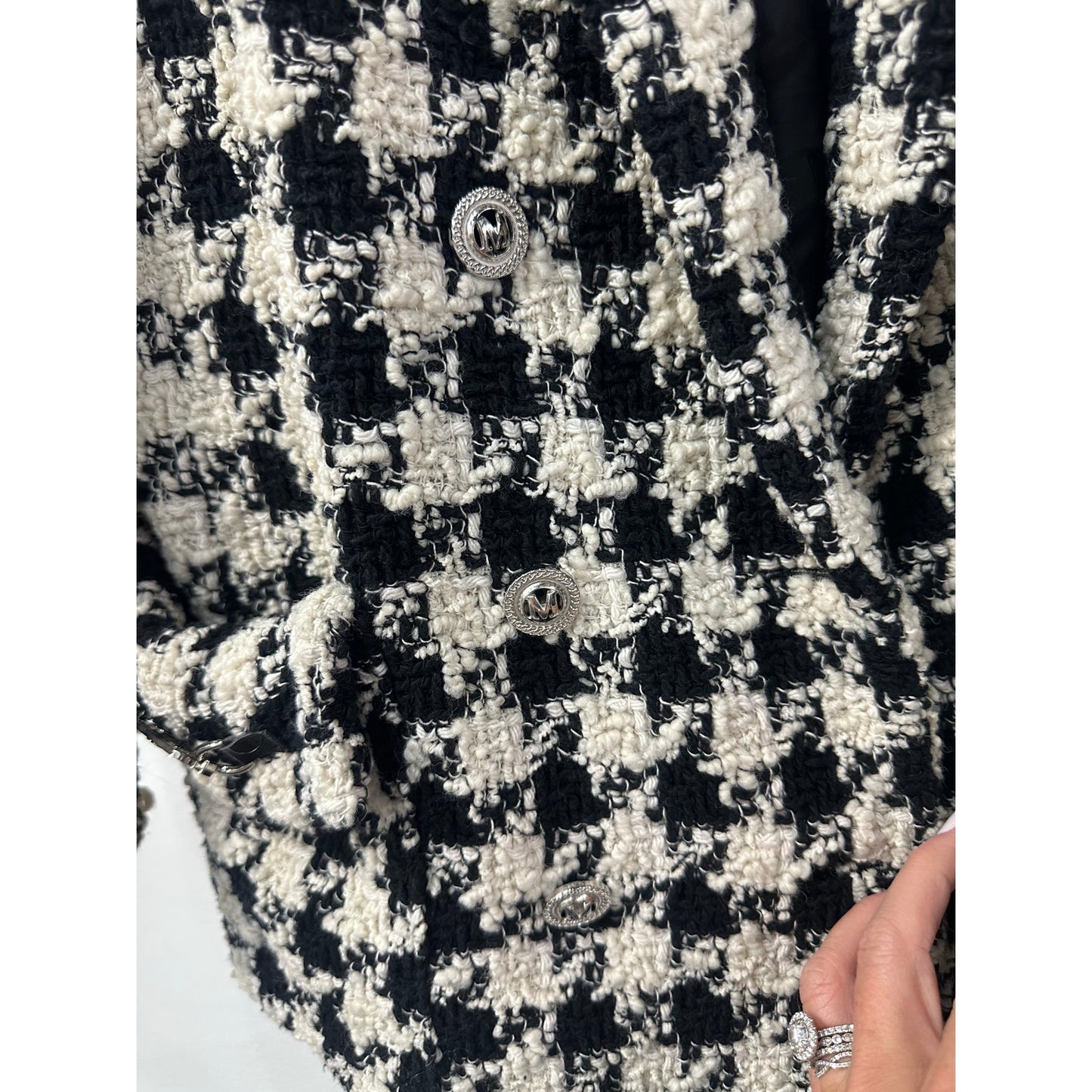 Maje Wool-Blend Houndstooth Double-Breasted Jacket