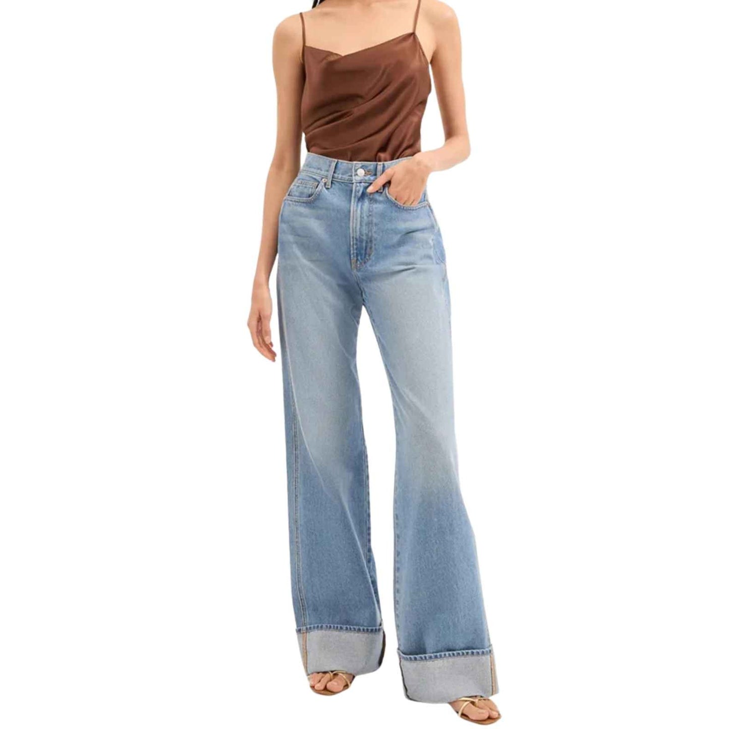 Veronica Beard Taylor High Rise Wide Leg Cuffed Jeans Bright Nova