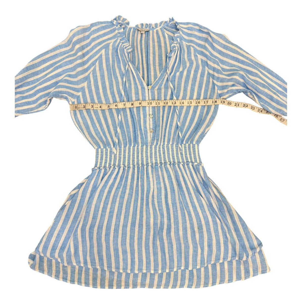 Rails Linen Blend Crystal Smocked Mini Dress Lake Stripe