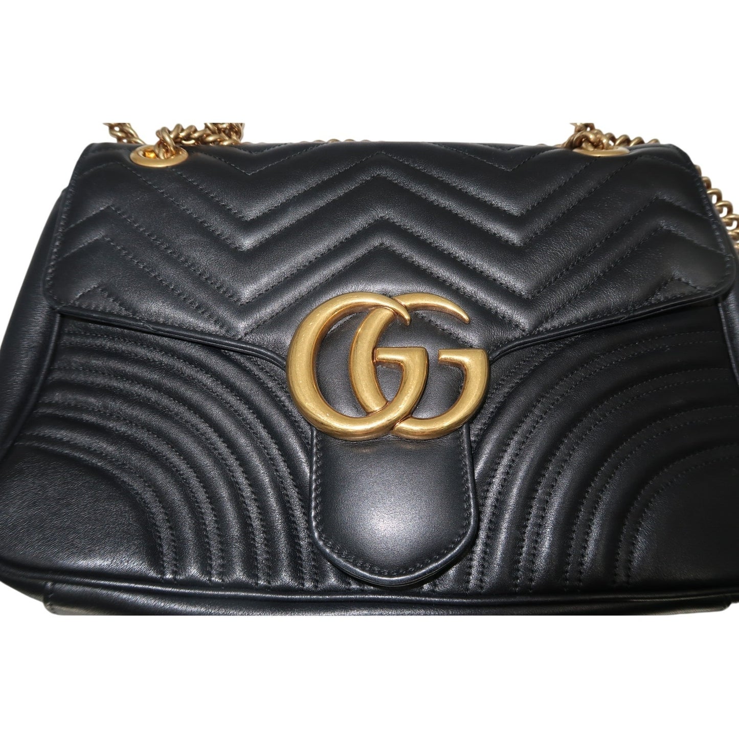 Gucci Leather Quilted GG Marmont Chevron Shoulder Bag