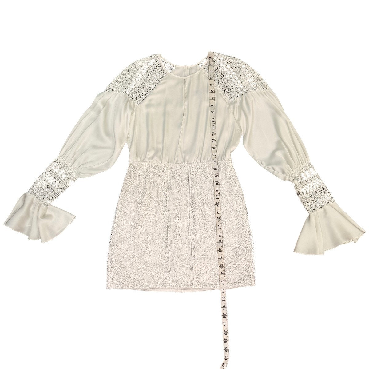 Michael Costello Shandy Lace Trim Long Sleeve Mini Dress White Women's Size M