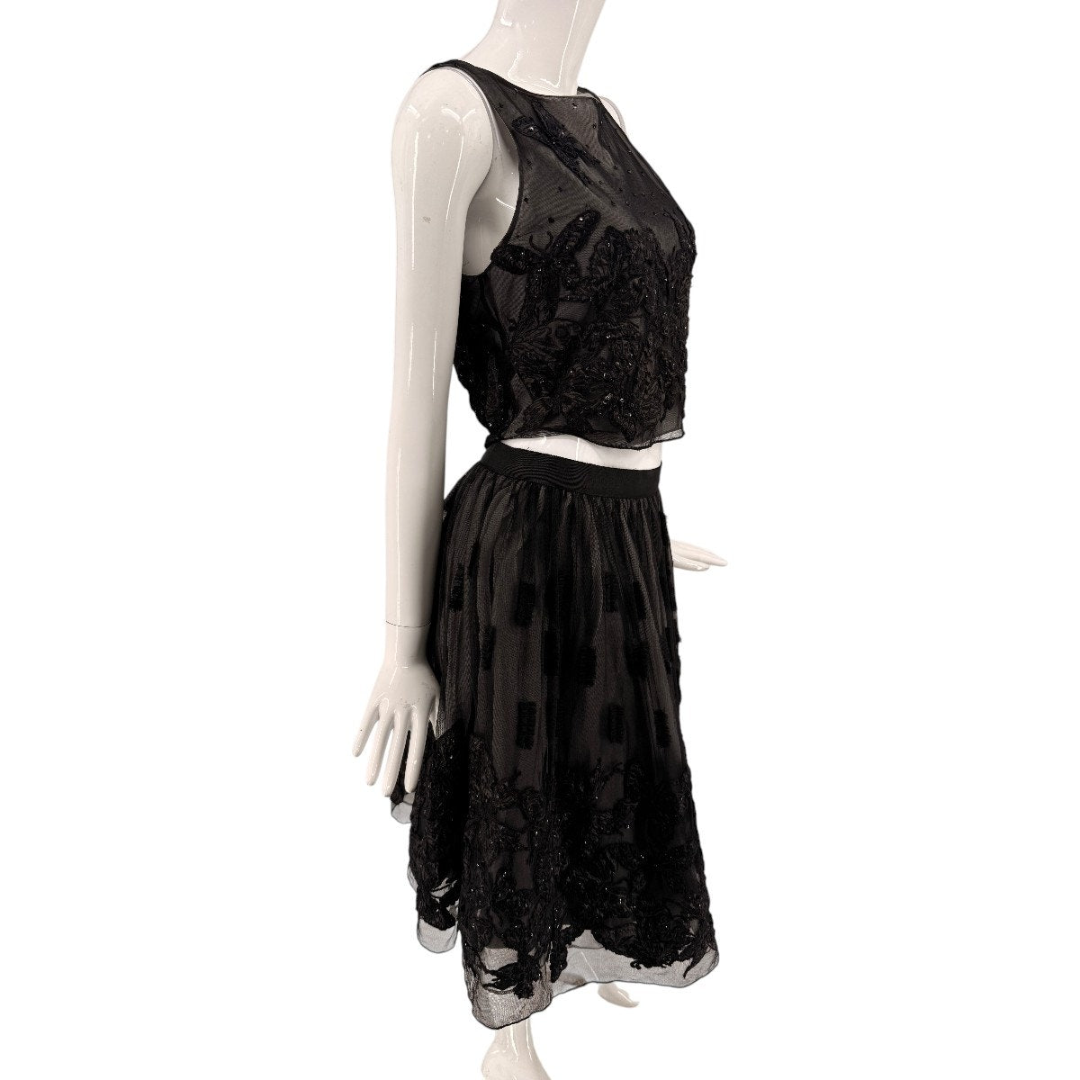 Alice + Olivia Embellished Butterfly Mesh Crop Top Midi Skirt Set