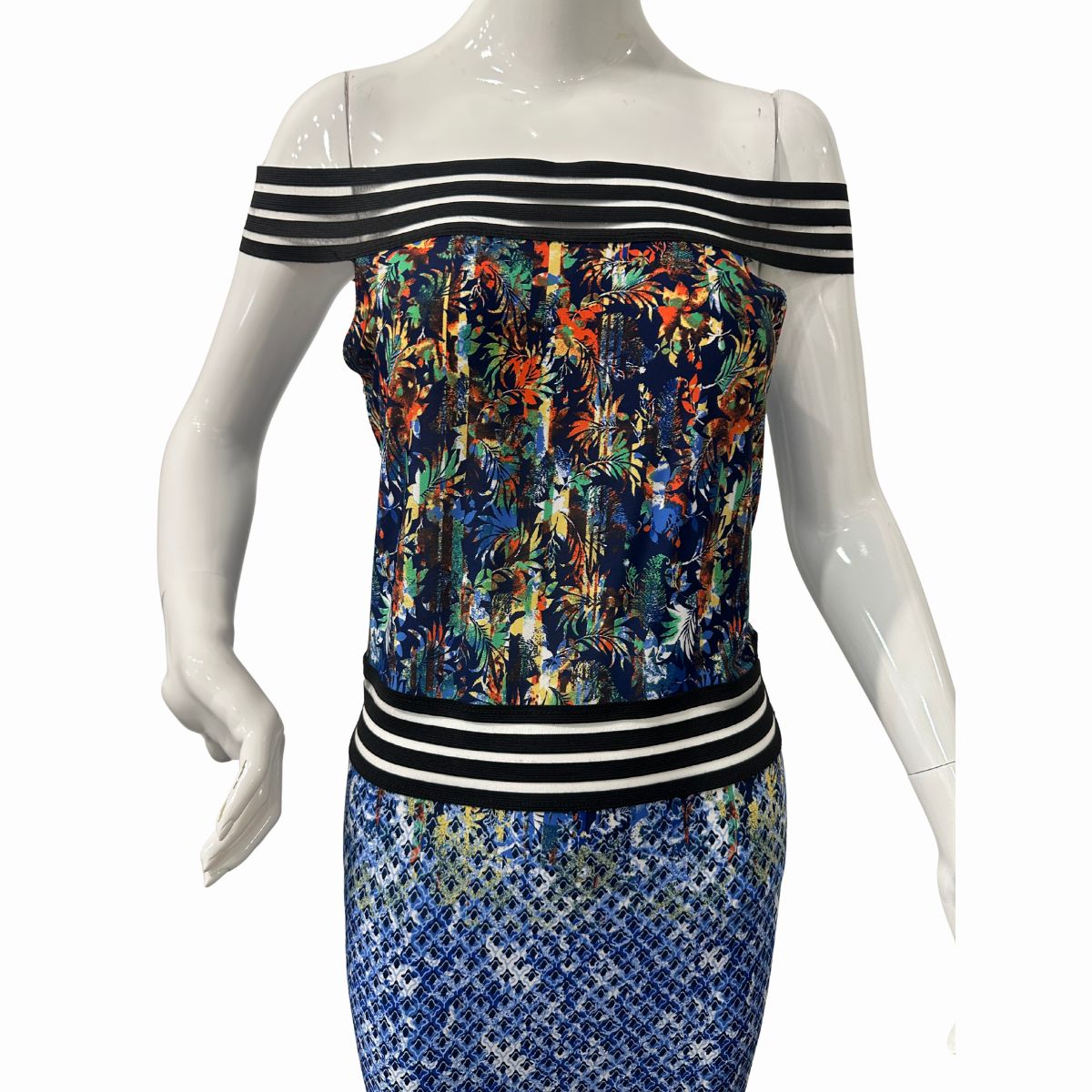 Palacio Stretch Knit Off Shoulder Abstract  Maxi Dress