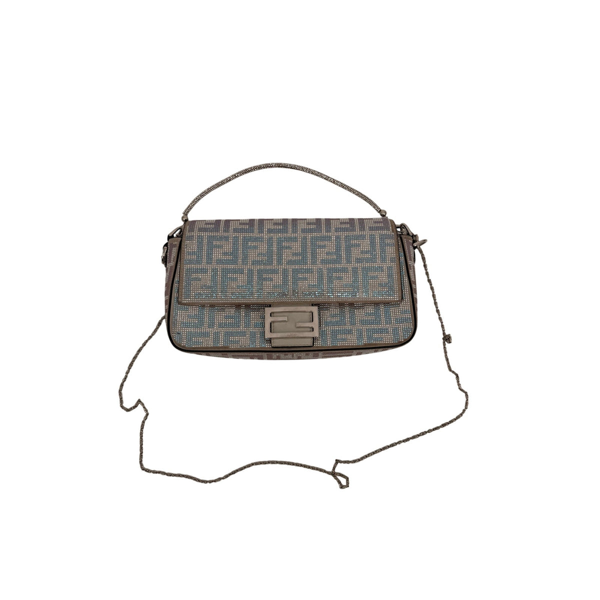 Fendi Baguette Crystal FF Iridescent Chain Strap Shoulder Bag Blue Women's OS