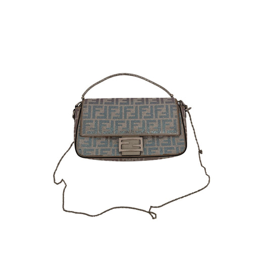 Fendi Baguette Crystal FF Iridescent Chain Strap Shoulder Bag Blue Women's OS