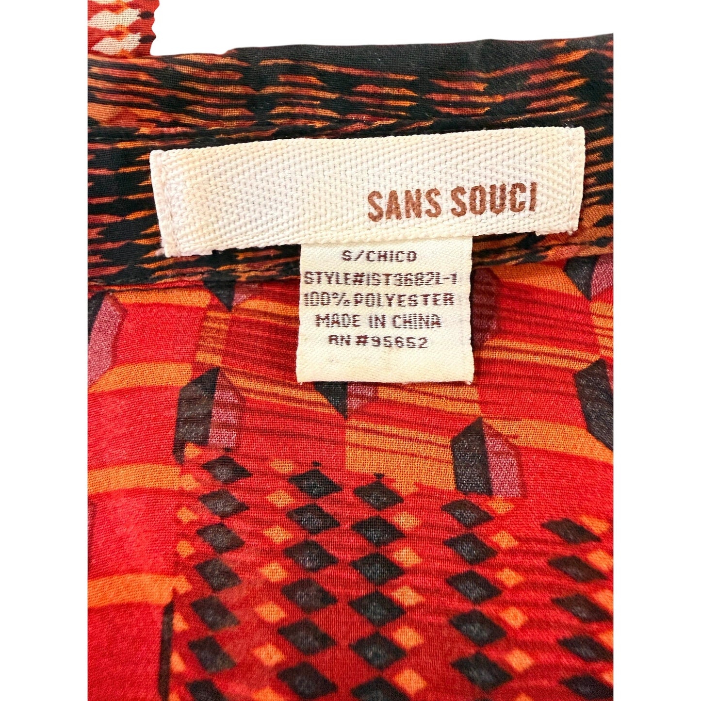 Sans Souci Sheer Geometric Print Button Front Blouse