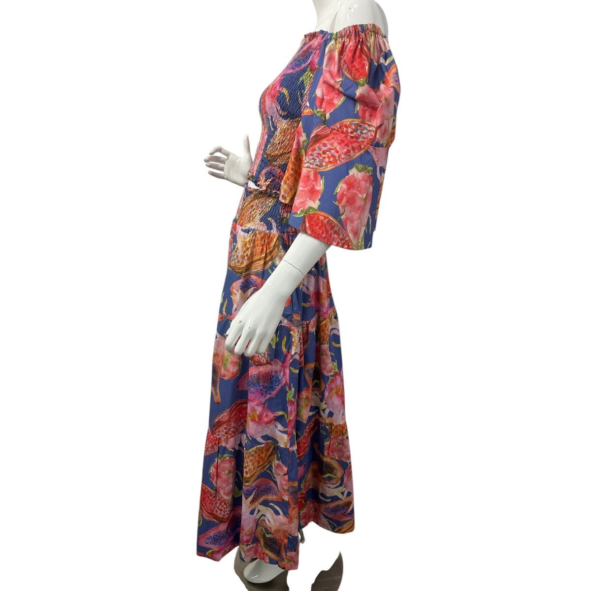 Florencia Davalos Cotton Allegra Ruched Top Reversible Skirt Set Fruit Pattern