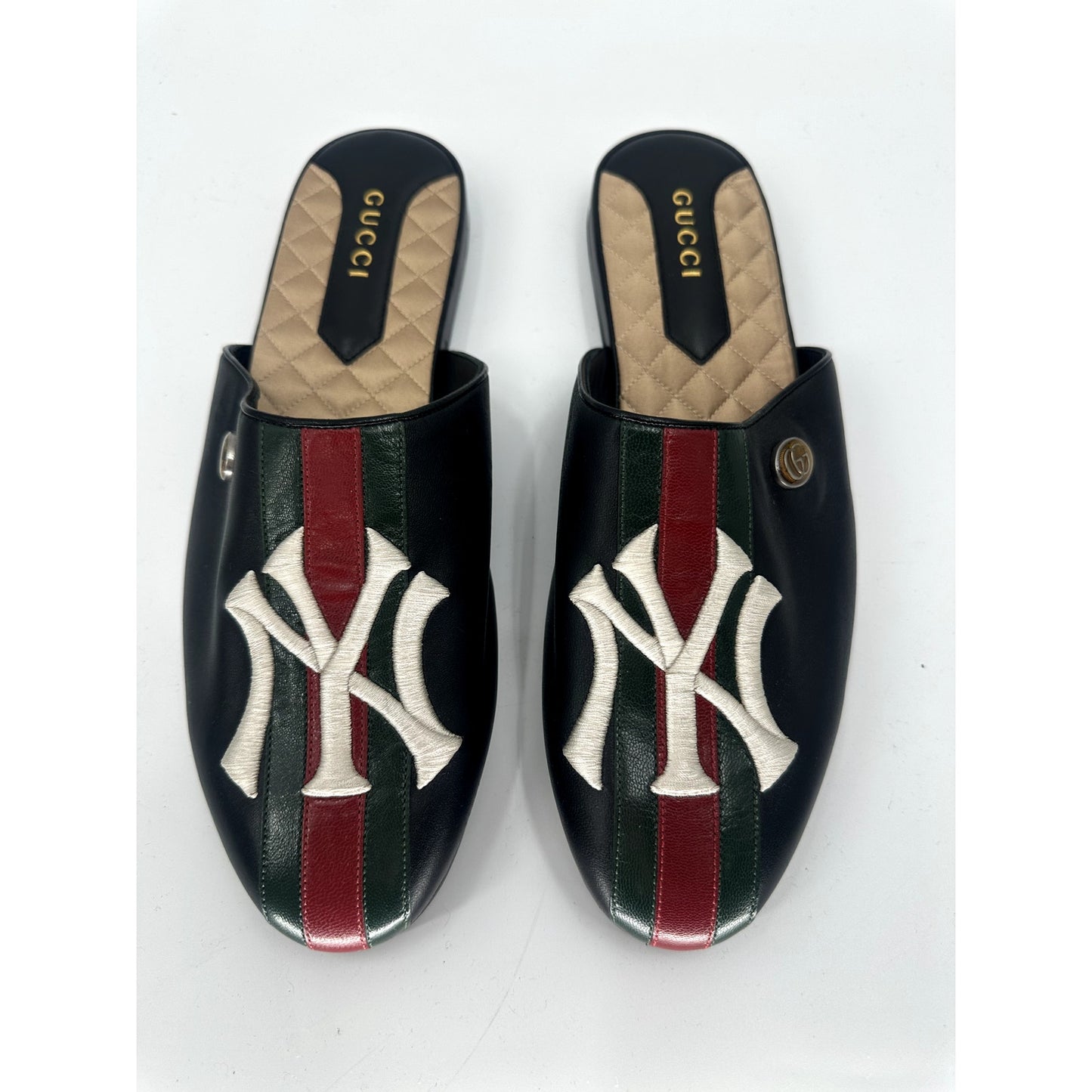 Gucci X NY Yankees Leather Logo Slip-On Slipper Mules