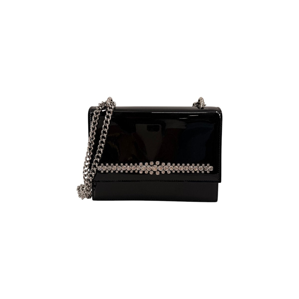 Jimmy Choo Patent Leather Crystal Embellished Chain Strap Shoulder Bag