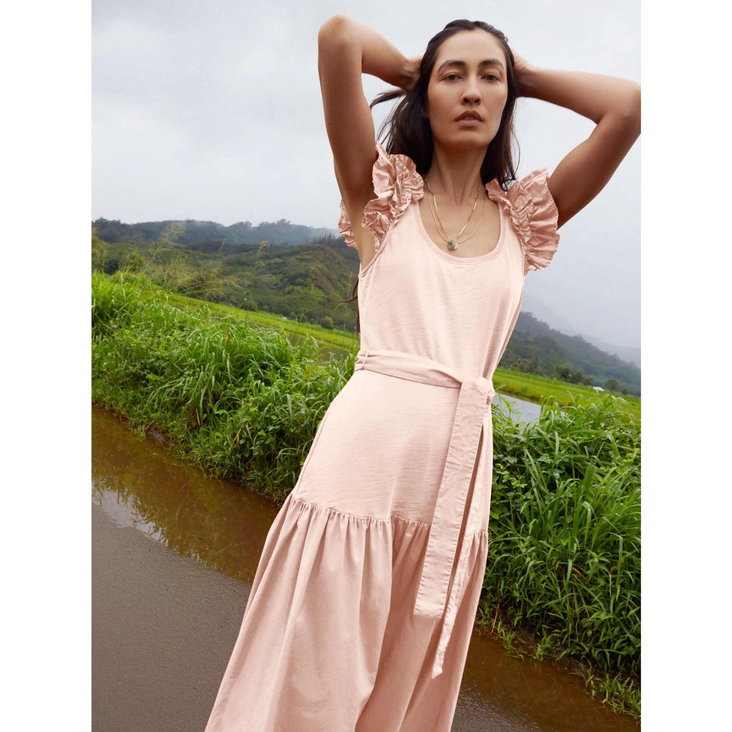 Nation LTD Cotton Everleigh Light Pink Millennial Front Tie Midi Dress Size XS