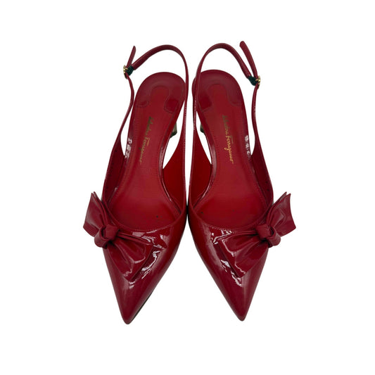 Salvatore Ferragamo Red Patent Leather Aulla Slingback Heels