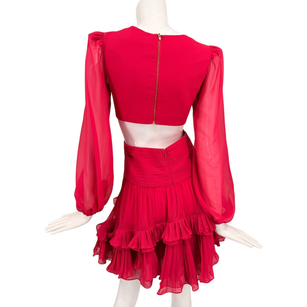 PatBO Chiffon Ruffle Cut-Out V-Neck Puff Sleeve Mini Dress
