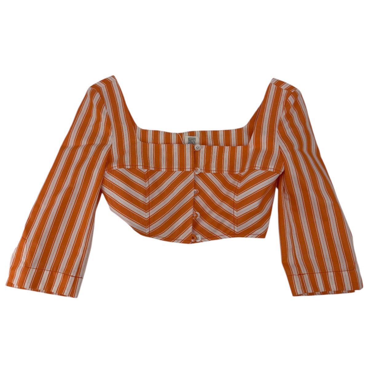 Rosie Assoulin Orange White Striped Square Neck Crop Top