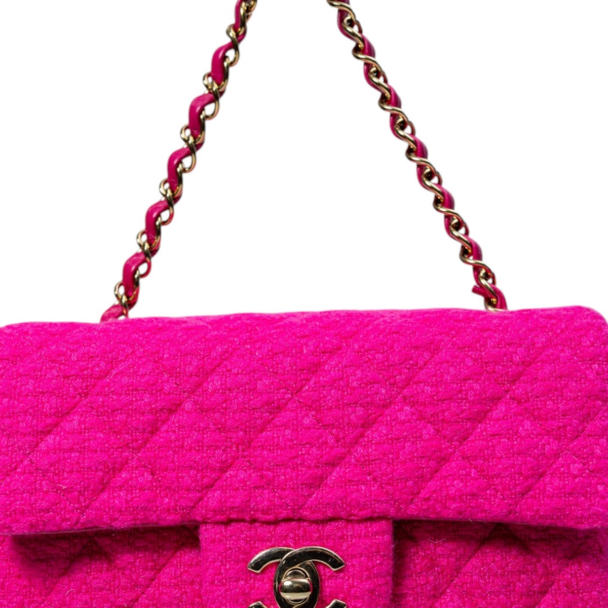 Chanel Tweed Quilted Interlocking CC Logo Mini Flap Bag Fuschia