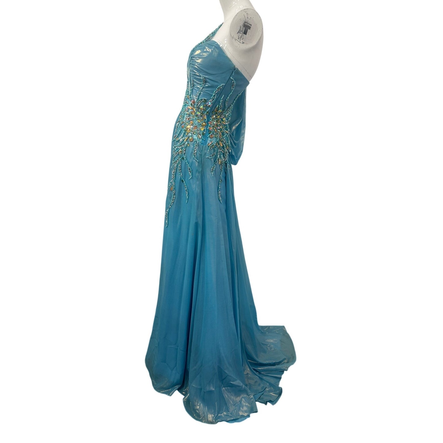 Mac Duggal One Shoulder Beaded Evening Gown