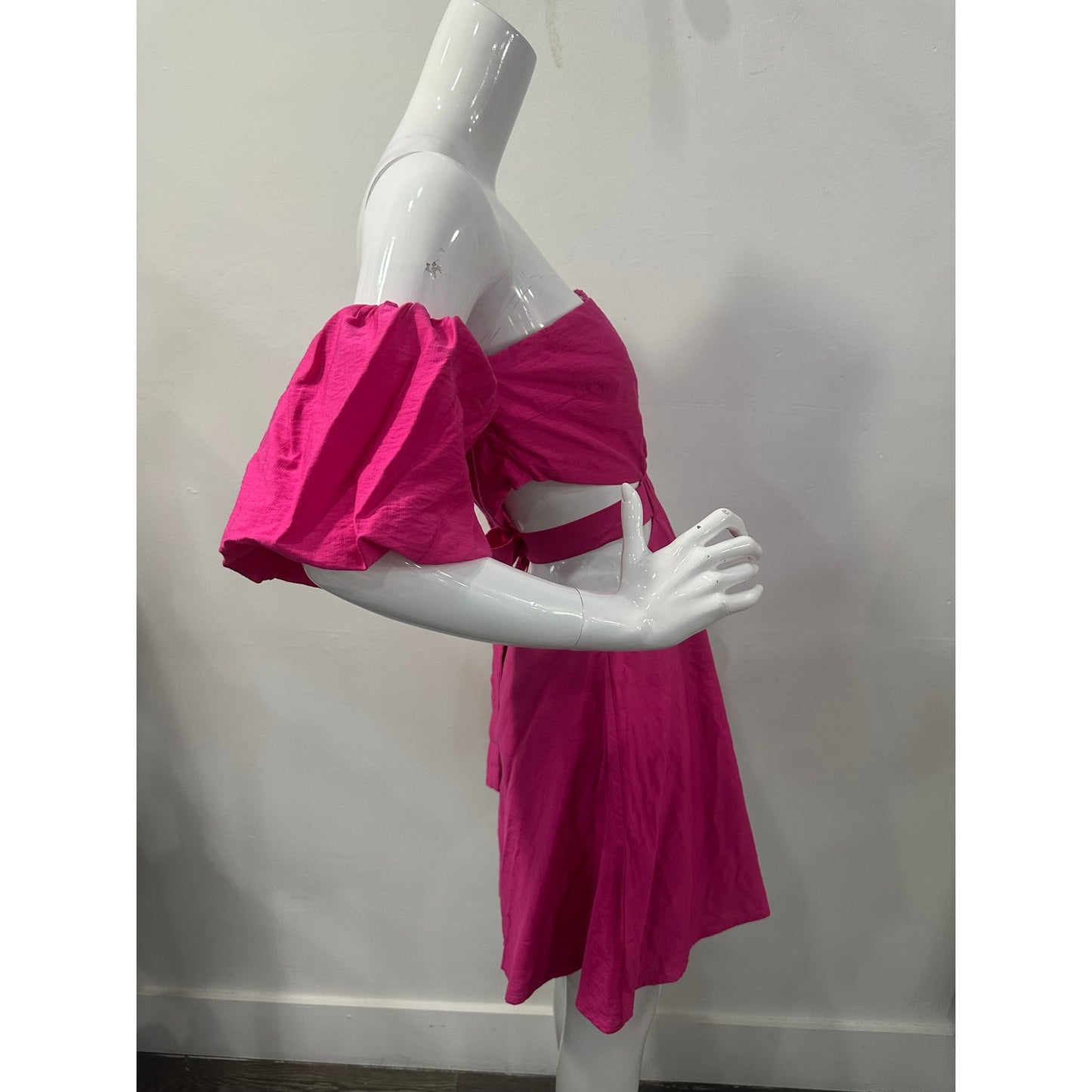 Runaway The Label Taiga Mini Dress Pink Off Shoulder Cutout Puff Sleeve
