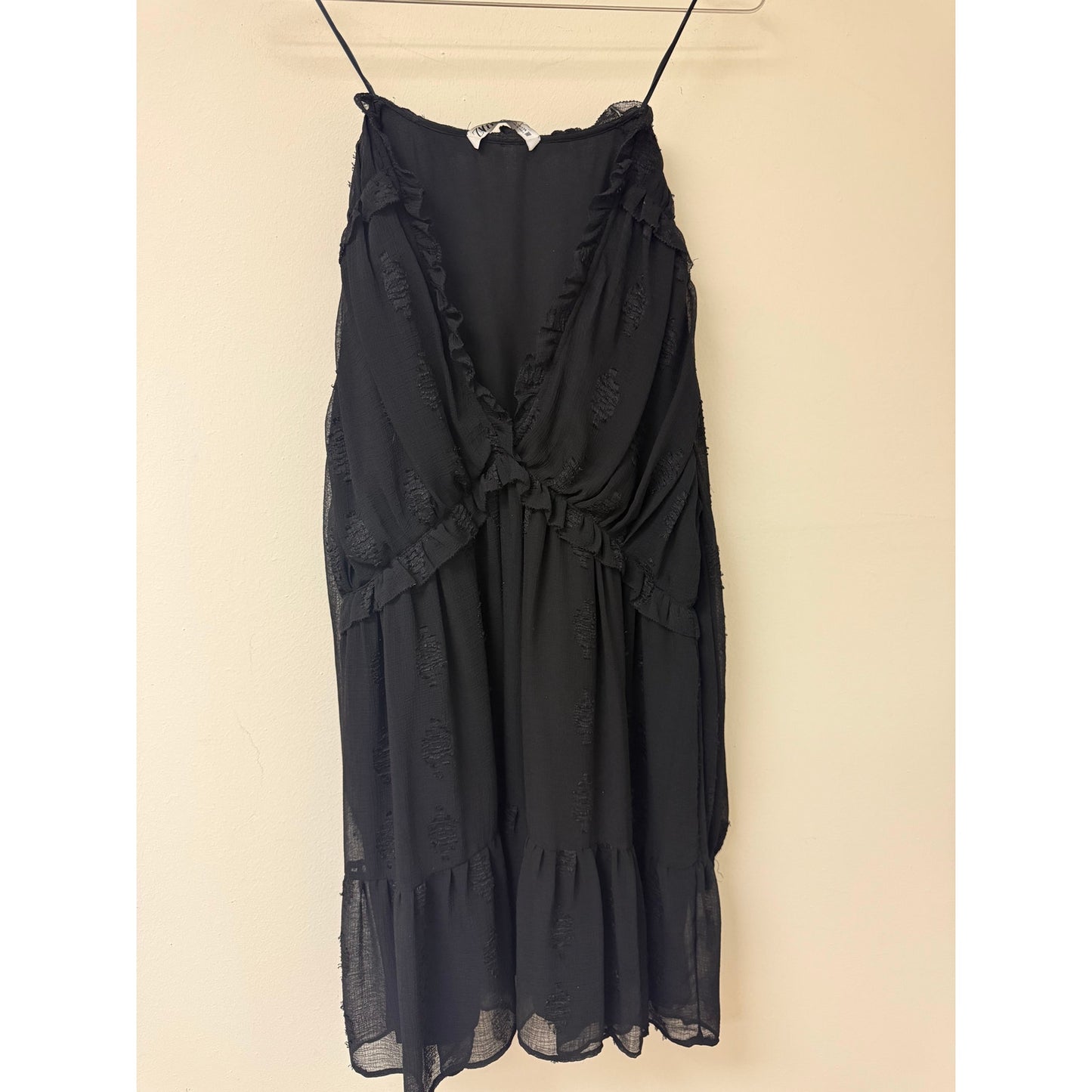 Zara Chiffon Ruffle Accent V- Neck Long Sleeve Mini Dress Women's