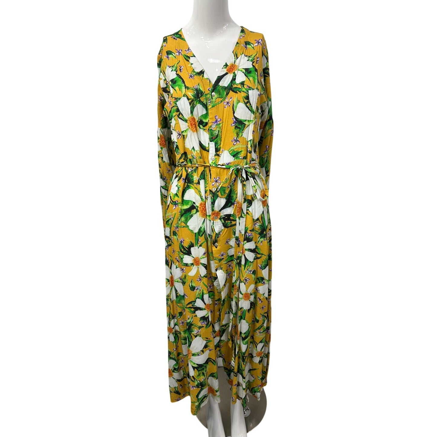 Sigal Lotus Floral Print Long Puffed Sleeves Maxi Dress