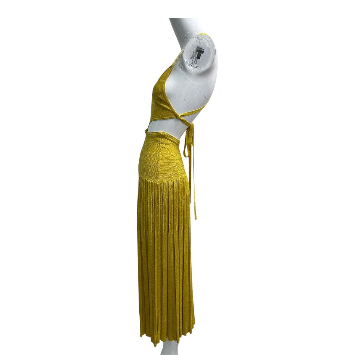 Zimmermann Mustard Metallic Rib Knit Cutout Gathered Midi Dress Women's Size 0