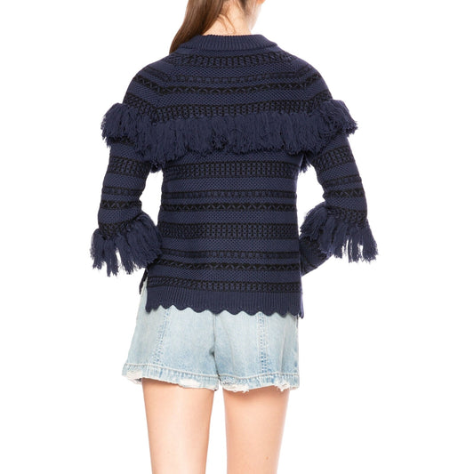 Jonathan Simkhai Purple Wool Tassel Knit Fringe Mock Neck Sweater Women's