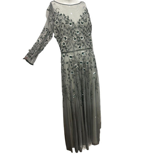 Theia Floral Applique Long Sleeve Maxi Dress