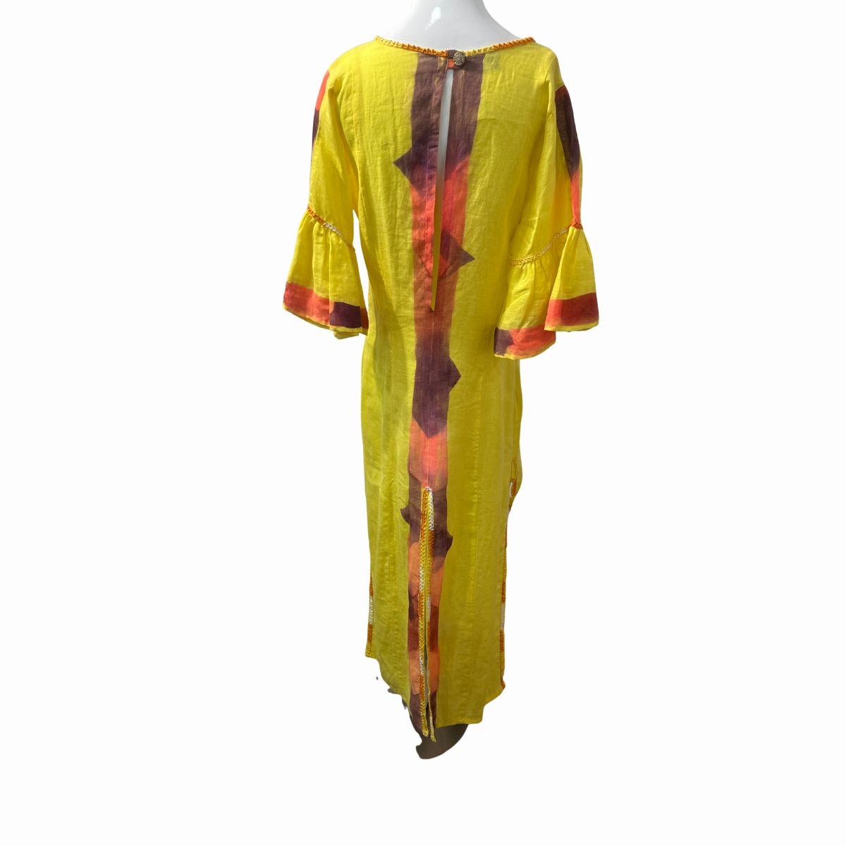 Myriam A. Floral Cutout Neck Bell Sleeve Midi Kaftan Dress Yellow One Size