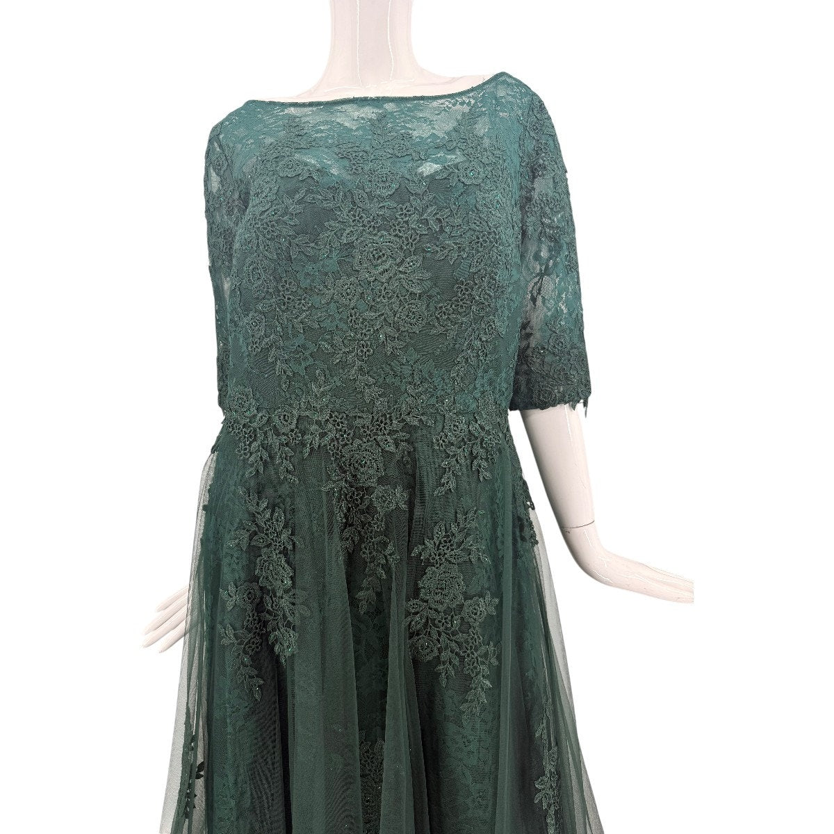 La Femme Floral Lace Illusion A-Line Formal Maxi Gown