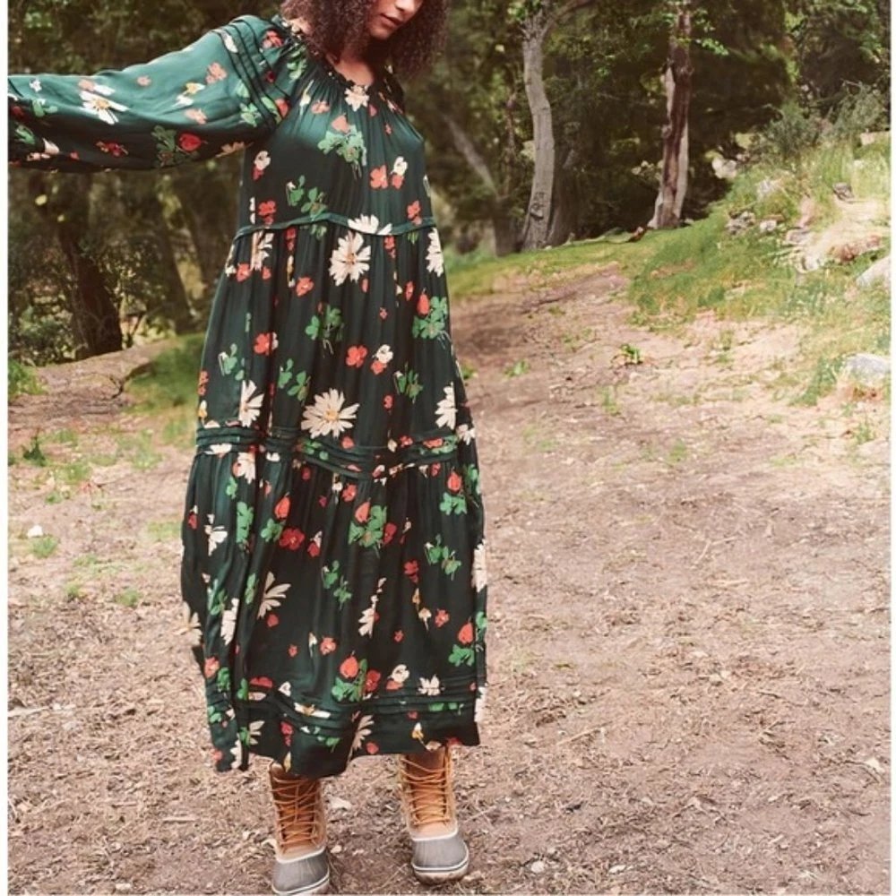 The Great Floral Print Long Sleeve Oversized Midi Dress Women's