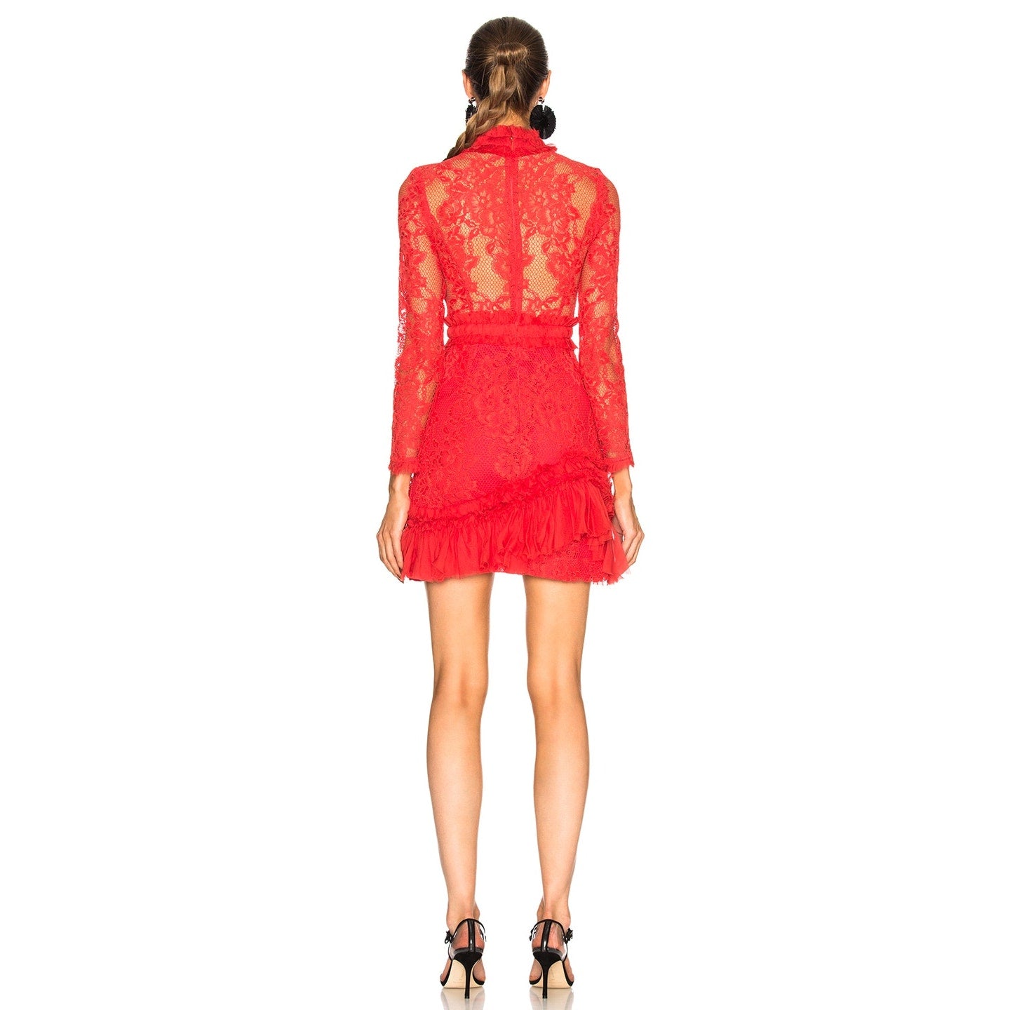 Alexis Lace Ruffle Accent Long Sleeve Mini Dress