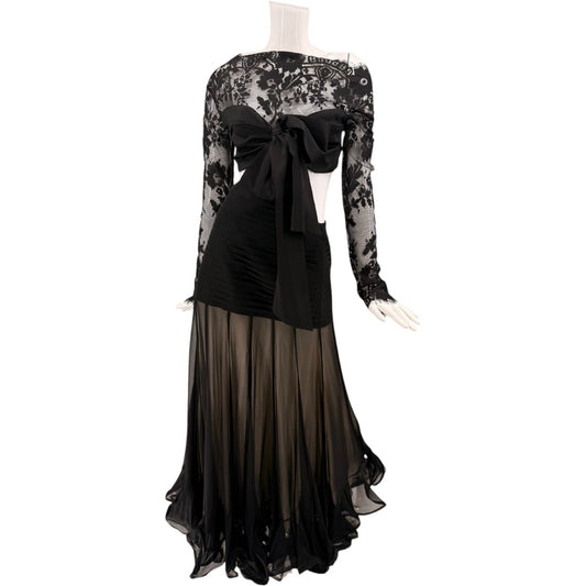 Zimmermann Silk Floral Lace Illustration Cut out Maxi Dress Black Women's Size 1