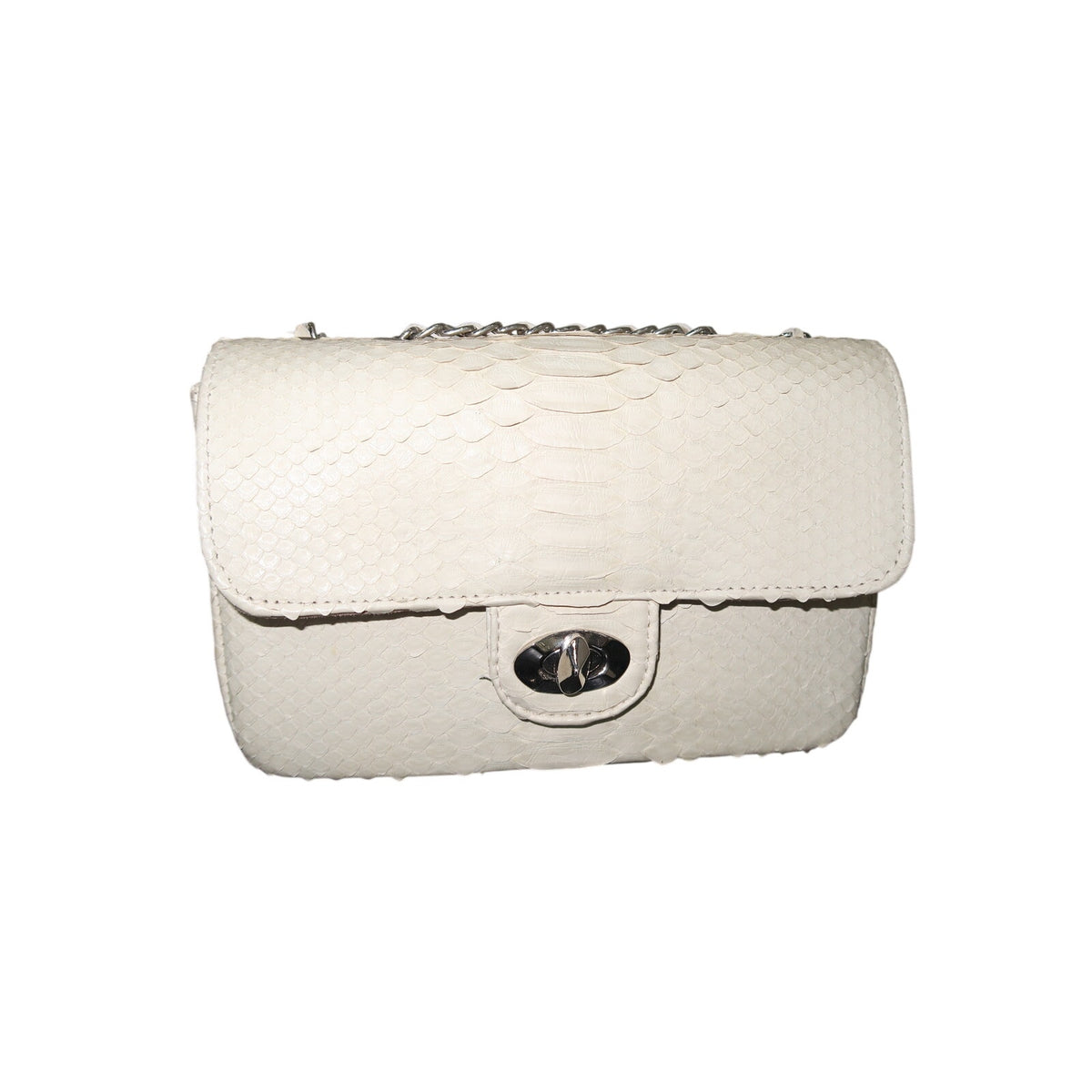 Cream Python-Textured Crossbody Silver Hardware Chain Shoulder Bag Women's OS