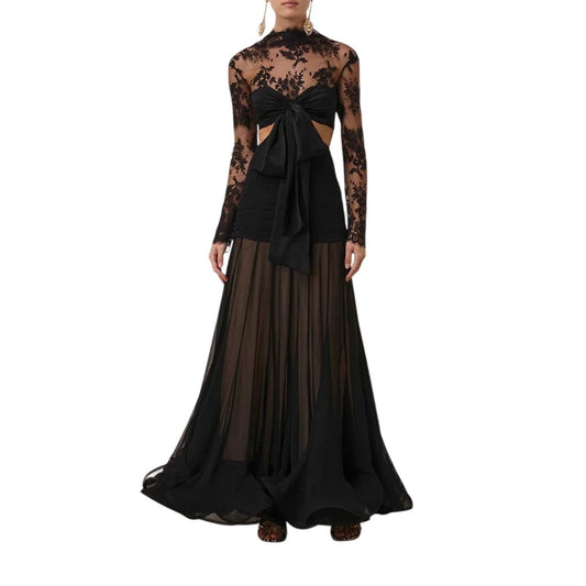 Zimmermann Silk Floral Lace Illustration Cut out Maxi Dress Black Women's Size 1