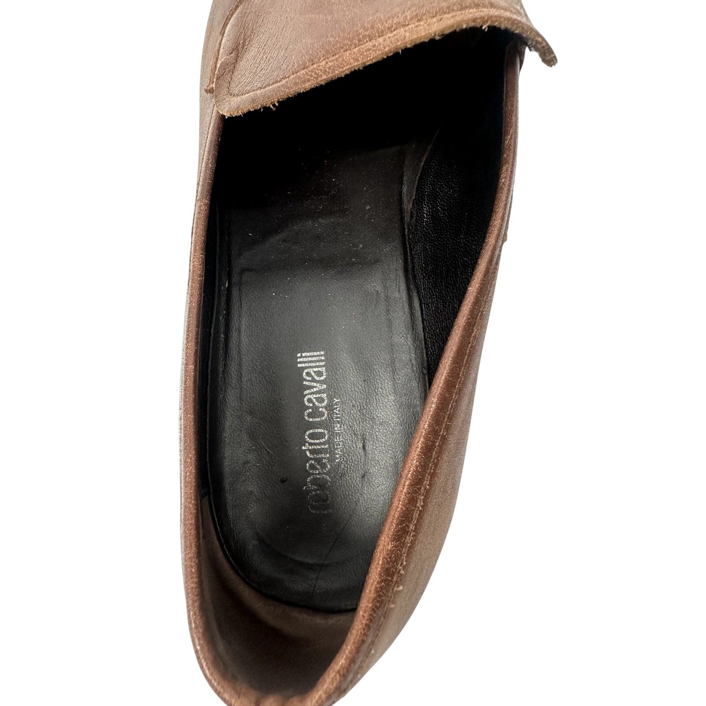 Roberto Cavalli Leather Logo Accent Slip On Loafers Flats