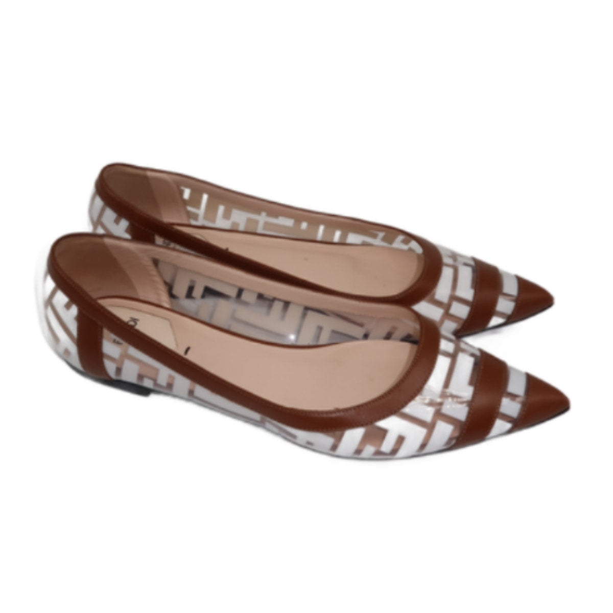 Fendi Leather Trim FF Logo Colibri Pointed Toe Ballet Flat Women's