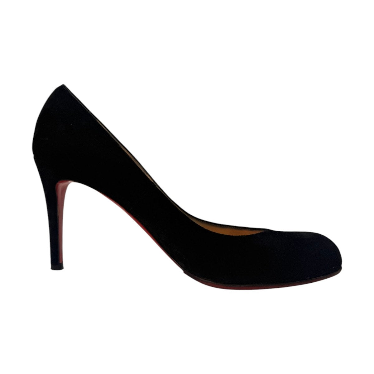 Christian Louboutin Black Suede Round Toe Slip On High Heel Pumps