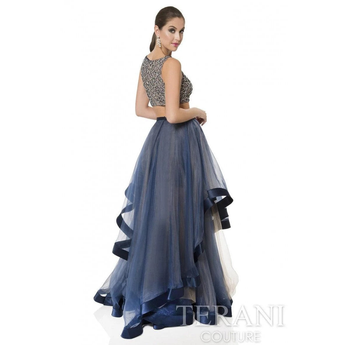 Glamour By Terani Couture Beaded Top Mesh Organza Ballgown Skirt Set
