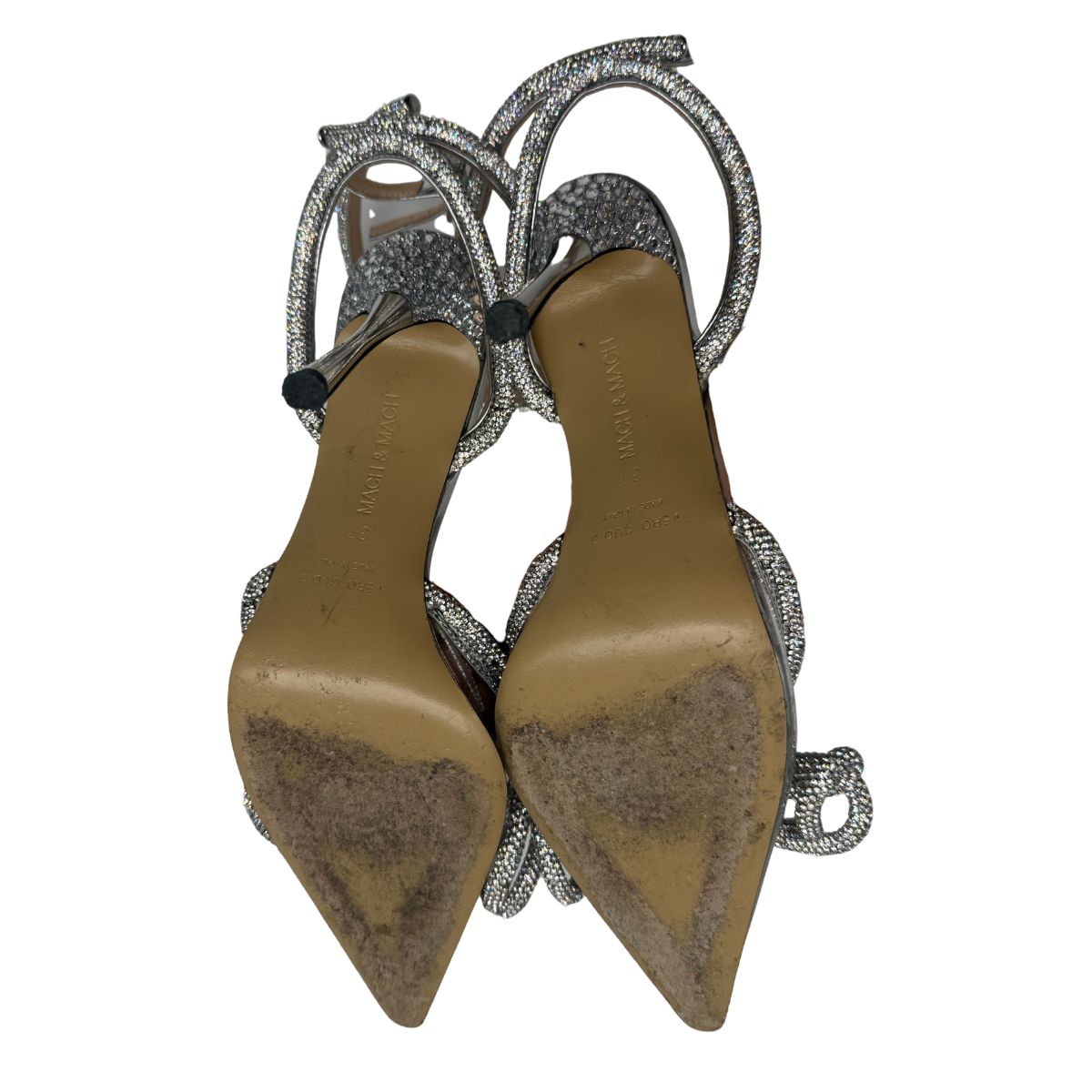 Mach & Mach PVC Leather Double Bow Pointed High Heels Sandals