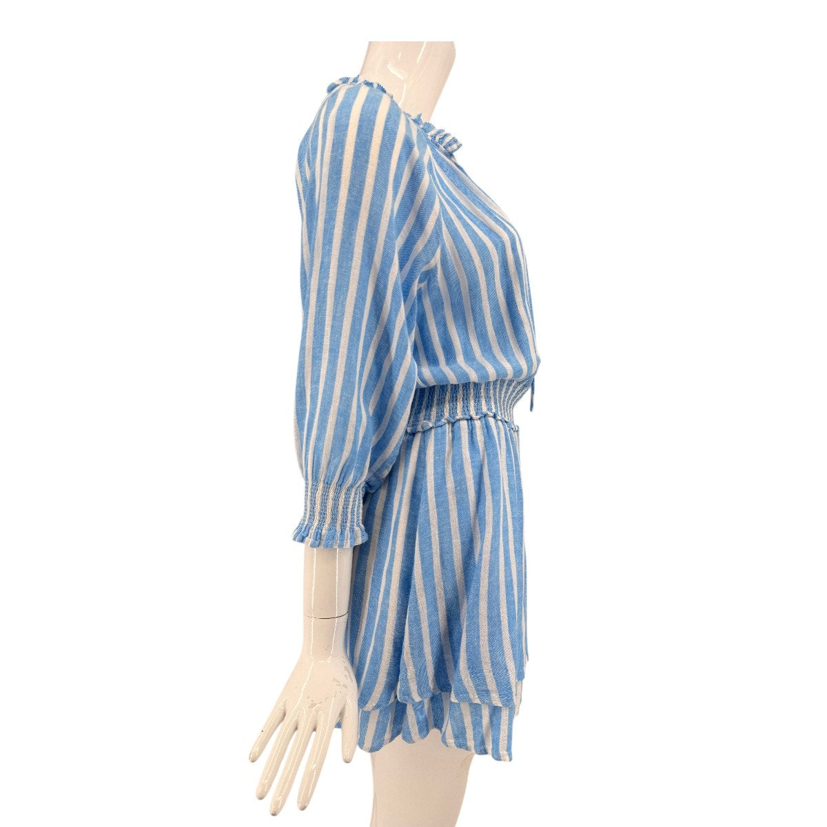 Rails Linen Blend Crystal Smocked Mini Dress Lake Stripe Blue Women's Size Small